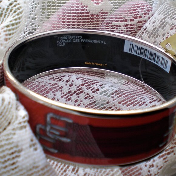 NWT Hermes Harnais Des Presidents Enamel Palladium Plated Wide Bracelet Size 70 - Picture 11 of 12
